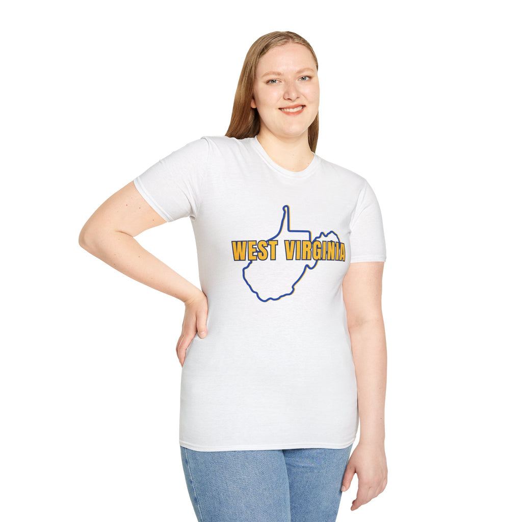 West Virginia Outline T-Shirt — State Pride Tee with "West Virginia" Text