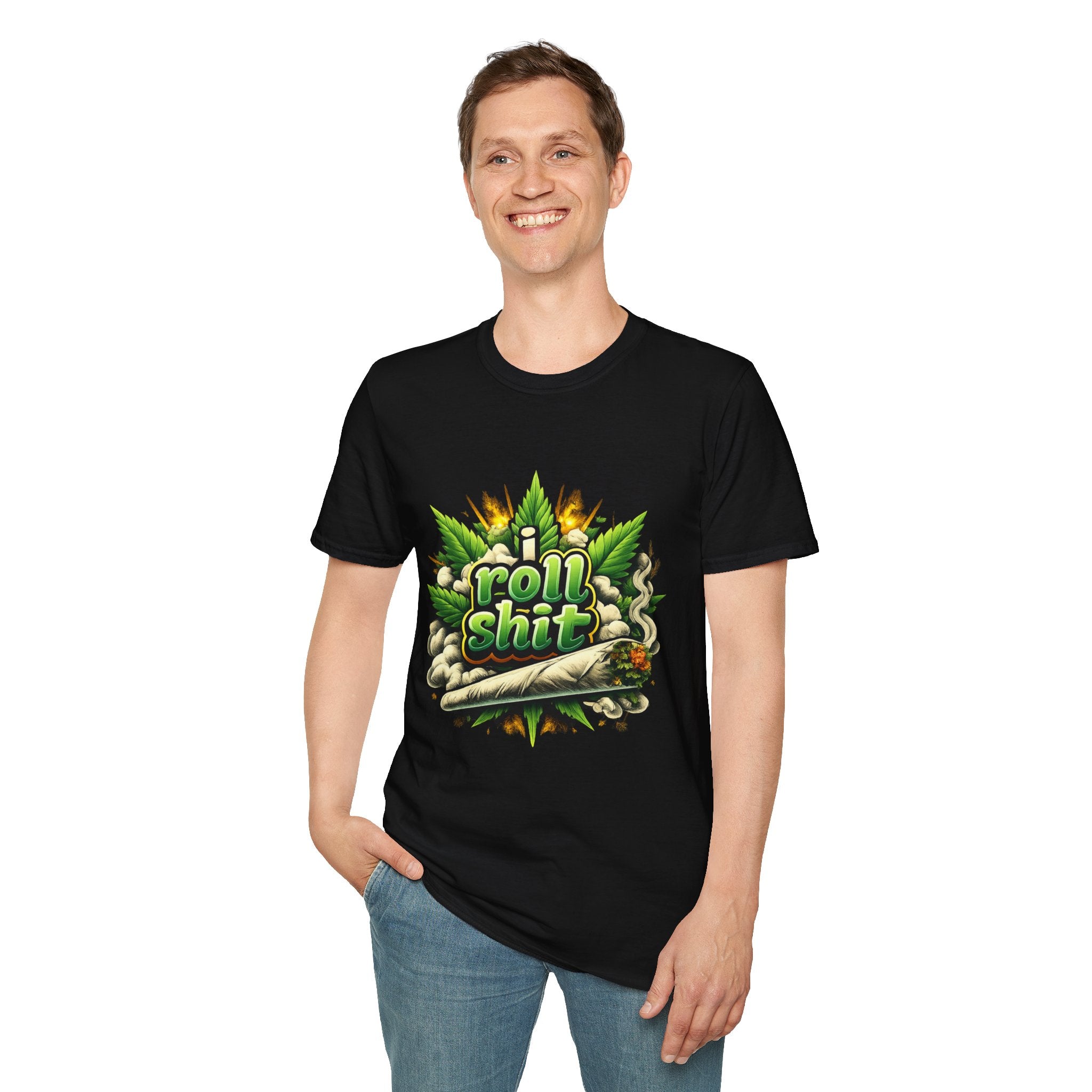 Roll Shit Graphic T-Shirt — Cannabis Leaf Joint Design