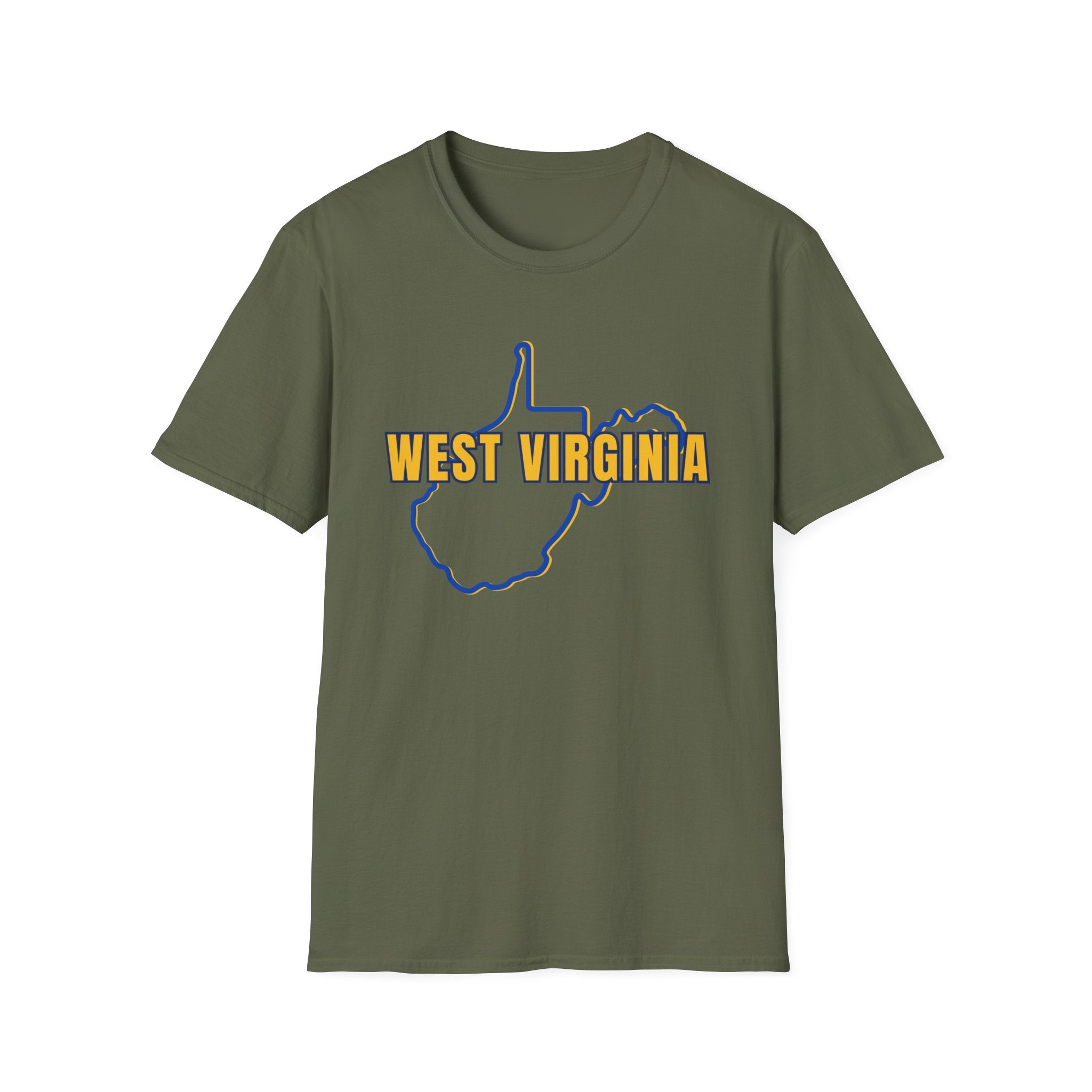 West Virginia Outline T-Shirt — State Pride Tee with "West Virginia" Text