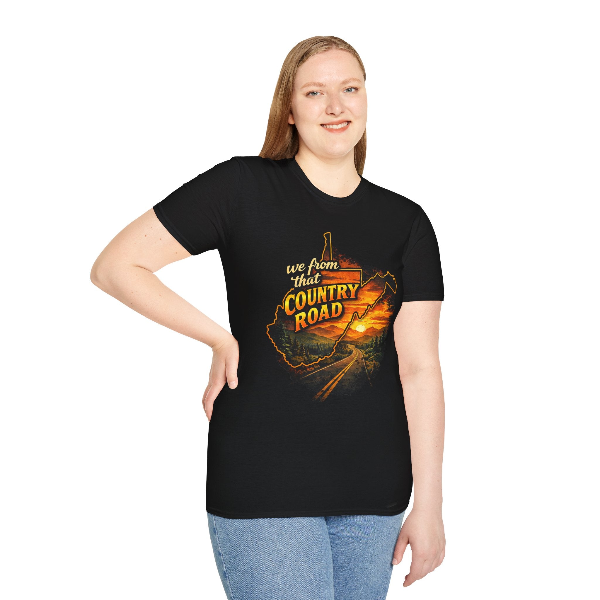 Country Road T-Shirt — "We From That Country Road" Sunset Scenic Tee