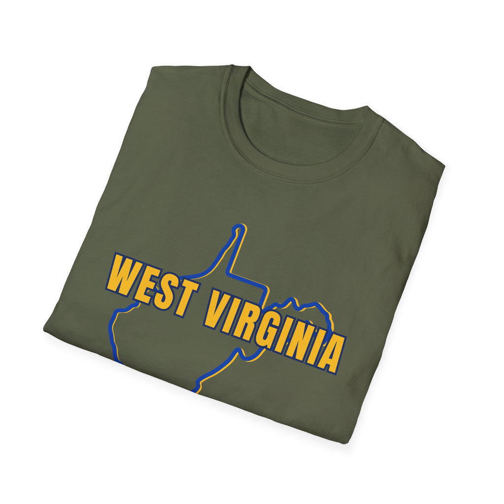 West Virginia Outline T-Shirt — State Pride Tee with "West Virginia" Text