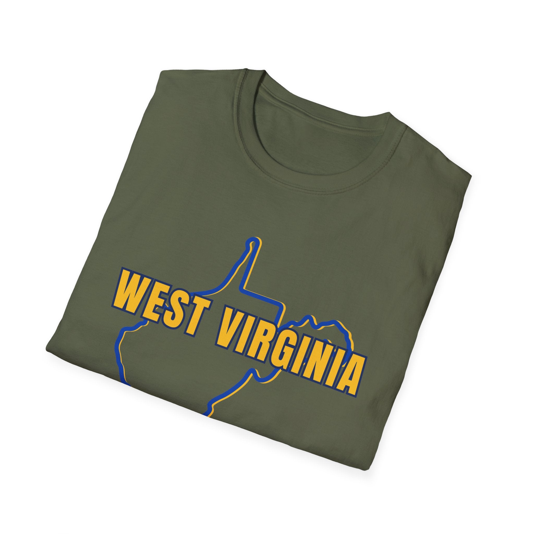 West Virginia Outline T-Shirt — State Pride Tee with "West Virginia" Text