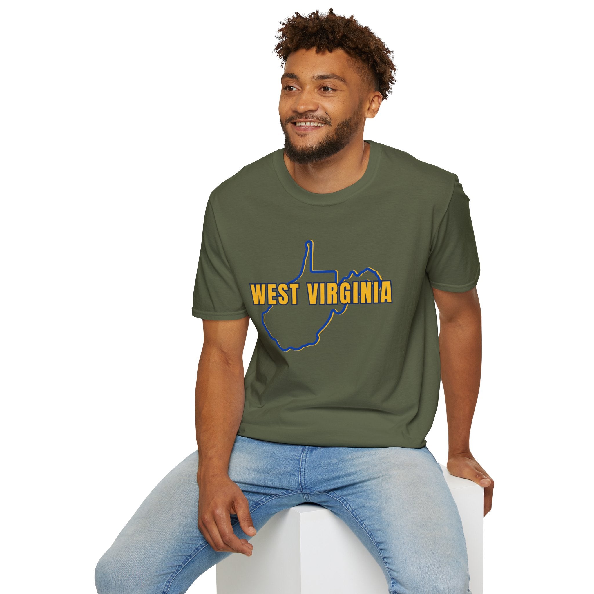 West Virginia Outline T-Shirt — State Pride Tee with "West Virginia" Text
