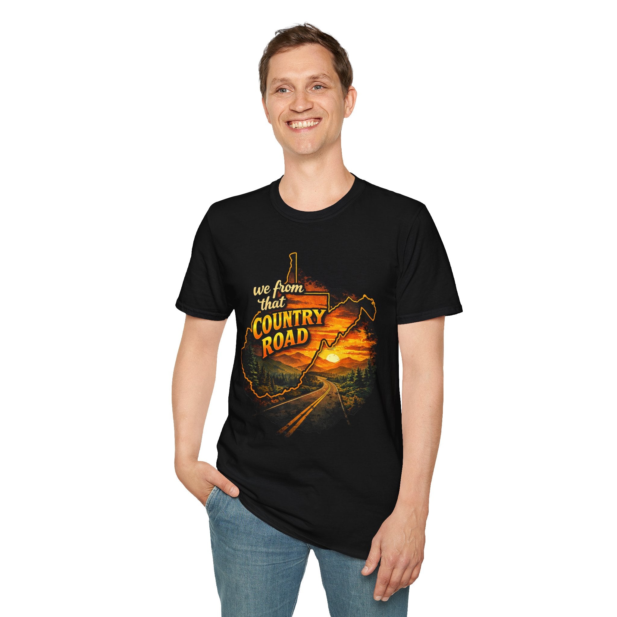 Country Road T-Shirt — "We From That Country Road" Sunset Scenic Tee