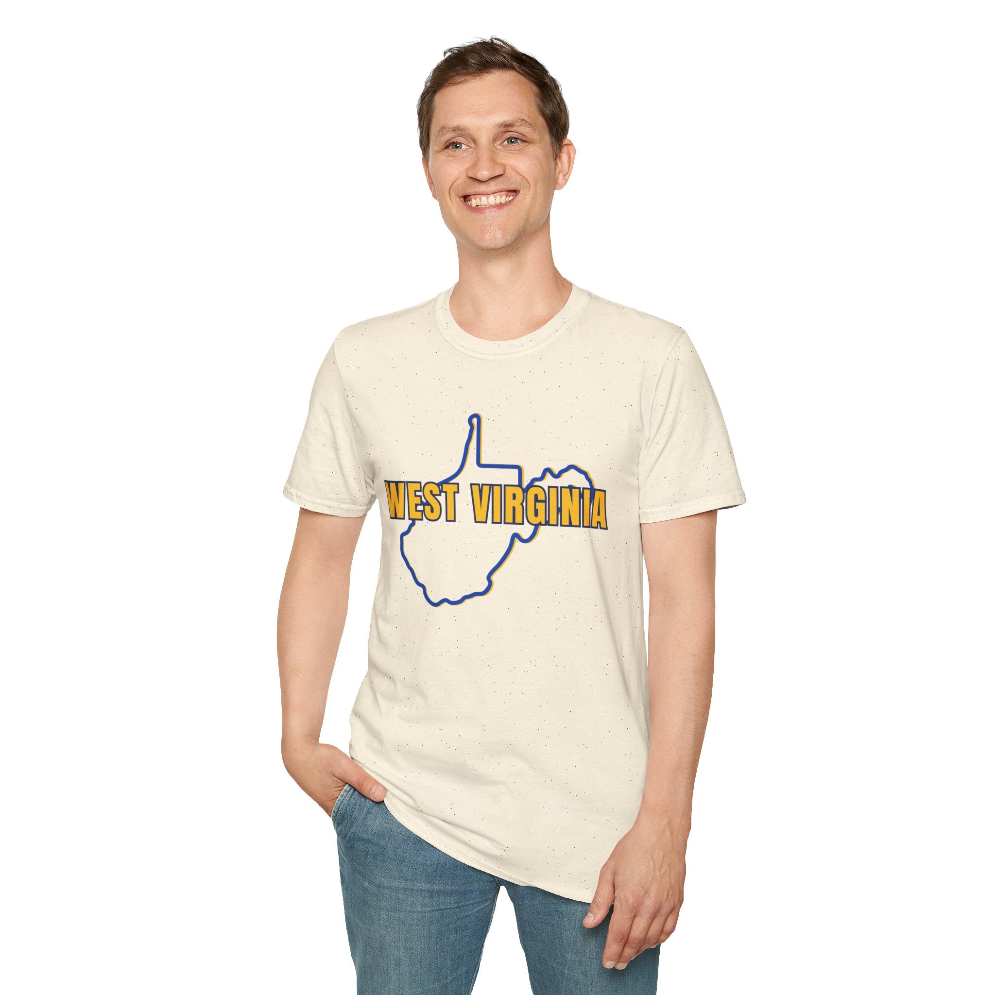 West Virginia Outline T-Shirt — State Pride Tee with "West Virginia" Text
