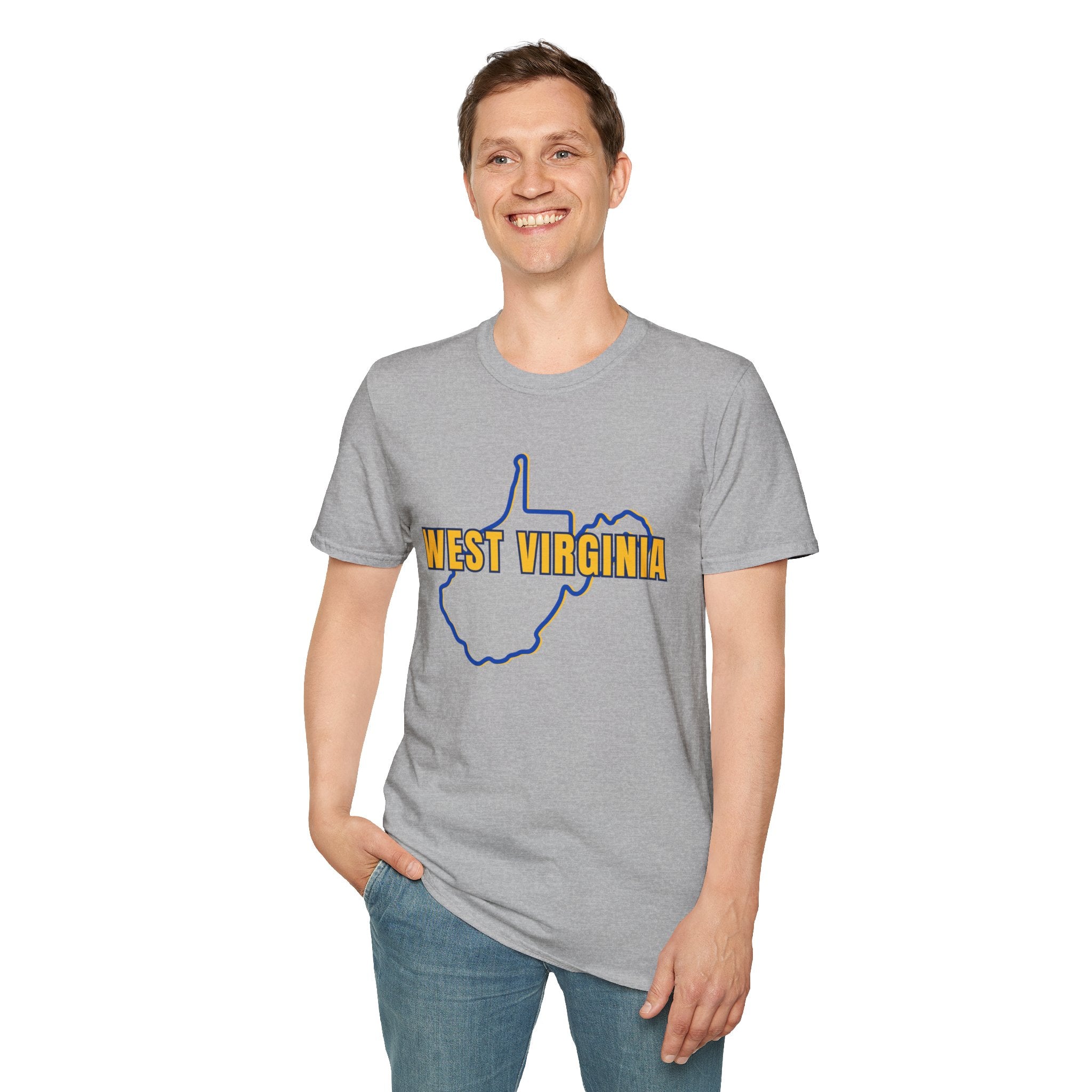 West Virginia Outline T-Shirt — State Pride Tee with "West Virginia" Text
