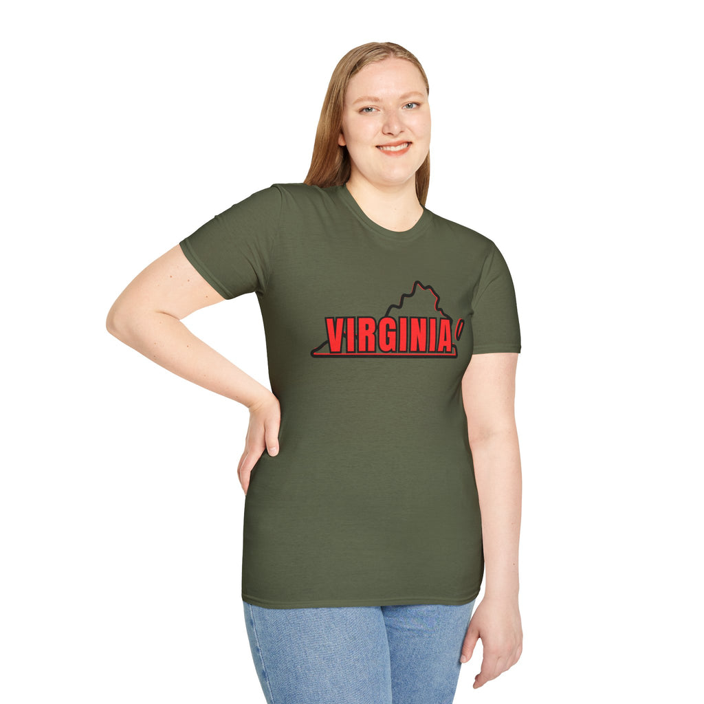 Virginia Outline T-Shirt — State Pride Tee with "West Virginia" Text
