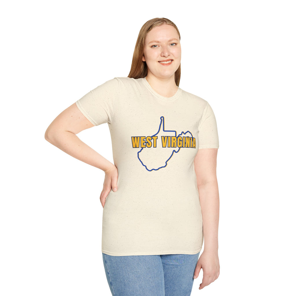 West Virginia Outline T-Shirt — State Pride Tee with "West Virginia" Text