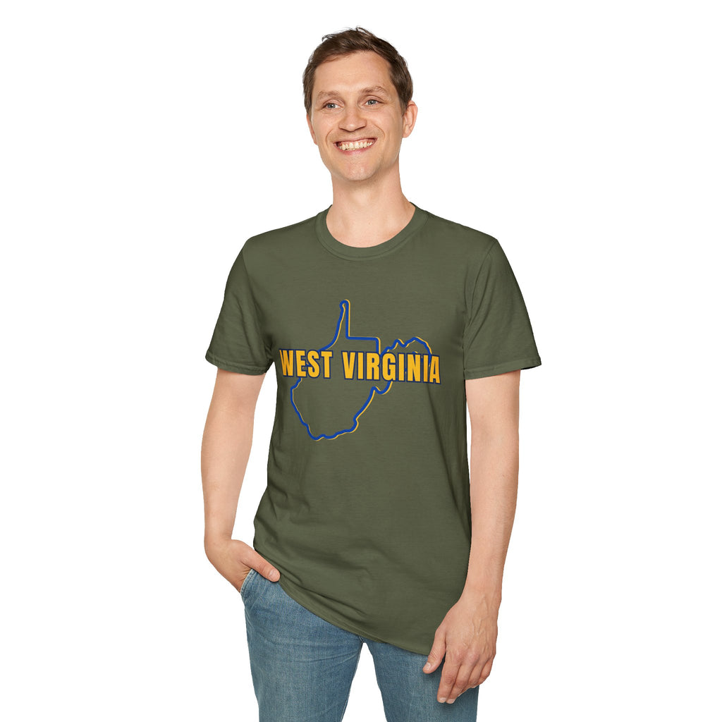 West Virginia Outline T-Shirt — State Pride Tee with "West Virginia" Text