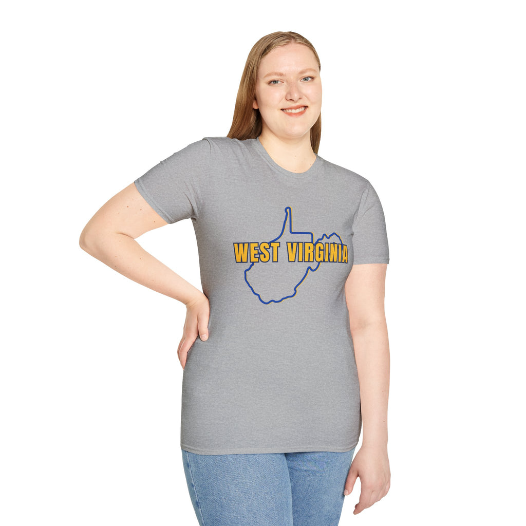 West Virginia Outline T-Shirt — State Pride Tee with "West Virginia" Text